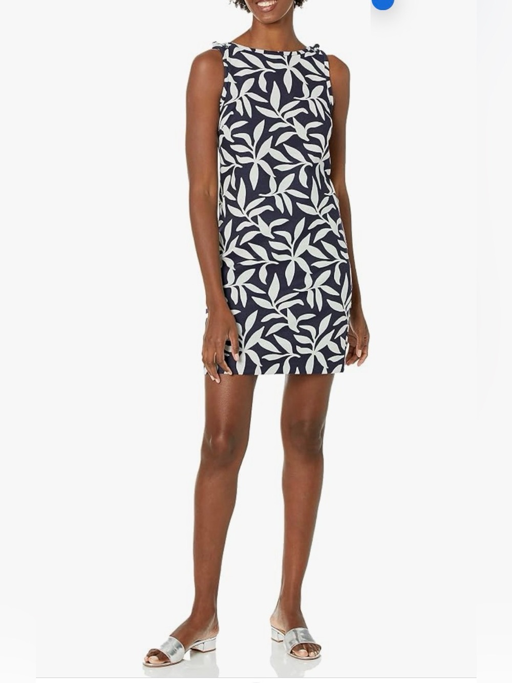 Trina Turk Navy Blue  & White Leaf Print Encantader Dress